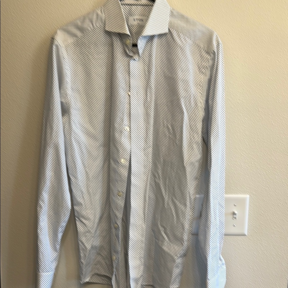 Eton Men's White and Blue Dot Dress Shirt